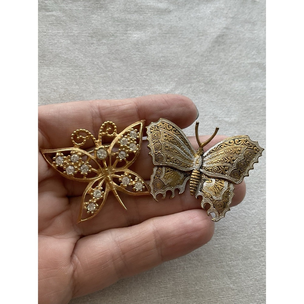 Lot Of 6 Vintage Brooch Pins Butterfly Gold Tone Estate Jewelry - Picture 8 of 12